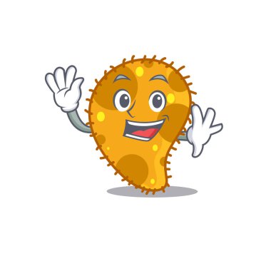 Karizmatik bir psödomonas maskot tasarımı gülümseme ve el sallama. Vektör illüstrasyonu