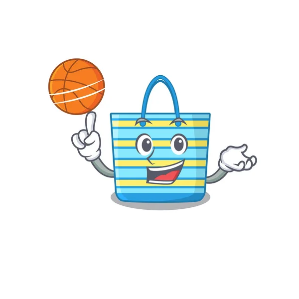 Superbe Style Mascotte Sac Plage Avec Basket Ball Illustration Vectorielle — Image vectorielle