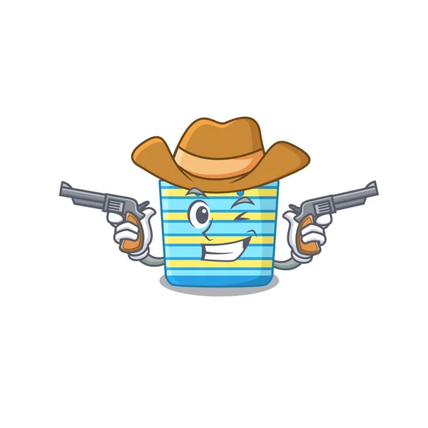 Bonito Cowboy Bonito Personagem Desenho Animado Saco Praia Com Armas —  Vetores de Stock