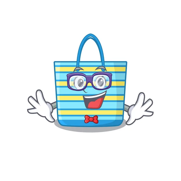 Estilo Diseño Mascota Del Bolso Playa Geek Con Gafas Ilustración — Vector de stock