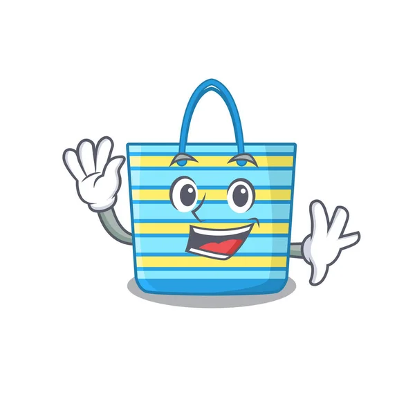 Carismático Bolso Playa Estilo Diseño Mascota Sonriendo Saludando Mano Ilustración — Vector de stock