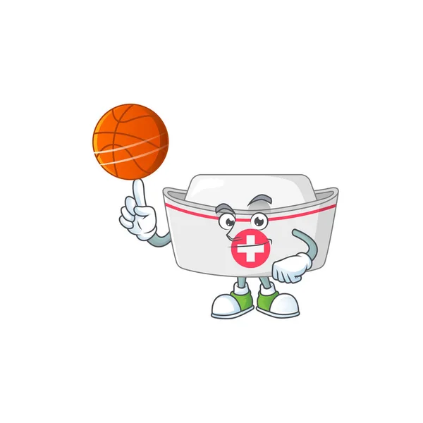 Una enfermera atlética sombrero de dibujos animados estilo de juego de baloncesto — Vector de stock