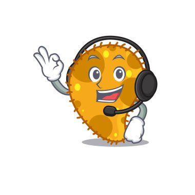 Harika bir psödomonas maskot karakteri konsepti kulaklık takıyor. Vektör illüstrasyonu