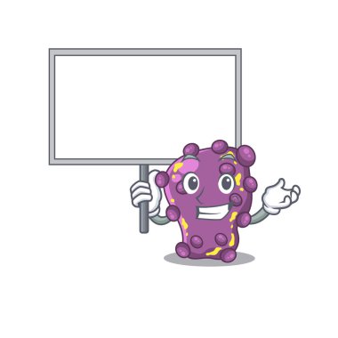 Shigella maskot tasarım tarzının bir simgesi bir tahta getirir. Vektör illüstrasyonu