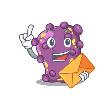 Kahverengi zarflı mutlu Shigella maskot tasarımı konsepti. Vektör illüstrasyonu