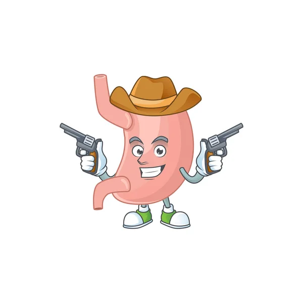 A cowboy cartoon character of stomach holding guns — Stock Vector