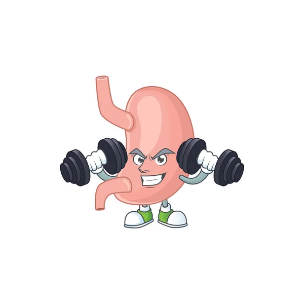 Fitness-Übung Bauch Cartoon-Figur mit Hanteln — Stockvektor