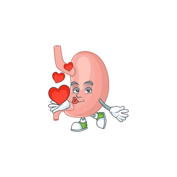 Ένα αξιολάτρευτο σχέδιο κινουμένων σχεδίων του στομάχου κρατώντας την καρδιά — Διανυσματικό Αρχείο