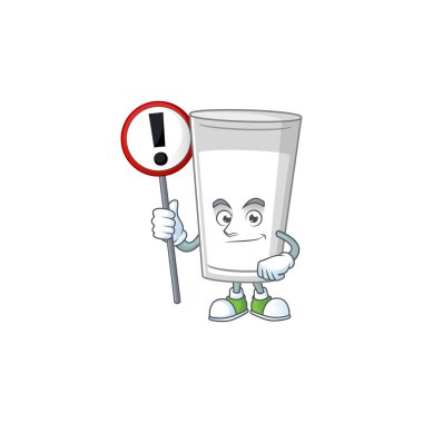 Sütlü çizgi film karakteri konsepti bir tabela tutuyor.