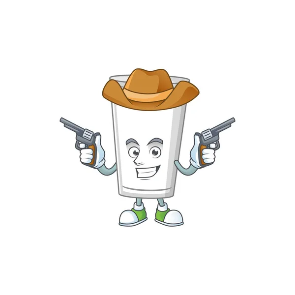 A cowboy cartoon character of glass of milk holding guns — Stock Vector