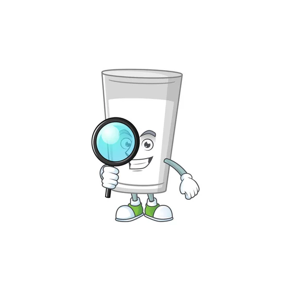 Smart Detective av glas mjölk tecknad karaktär design koncept — Stock vektor