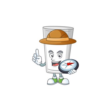 Dünya kâşifi süt karikatür tasarım stili pusula kullanarak