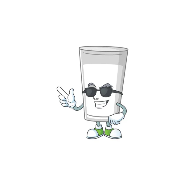 Super söt glas mjölk tecknad karaktär bär svarta glasögon — Stock vektor