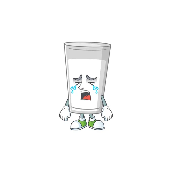 Плачущий стакан концепции персонажа мультфильма про молоко — стоковый вектор