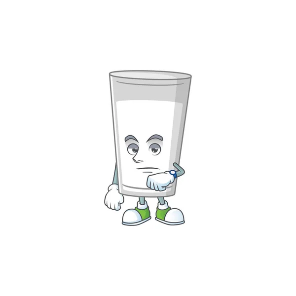Vaso de leche con gesto de espera concepto de diseño de la mascota de dibujos animados — Vector de stock