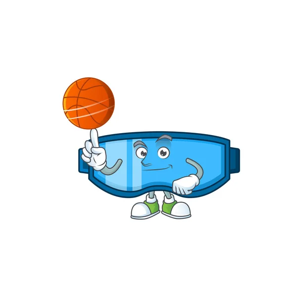 Ένα Αθλητικό Γυαλί Ασφάλειαςστυλ Σχεδίασης Κινουμένων Σχεδίων Παίζοντας Μπάσκετ Εικονογράφηση — Διανυσματικό Αρχείο