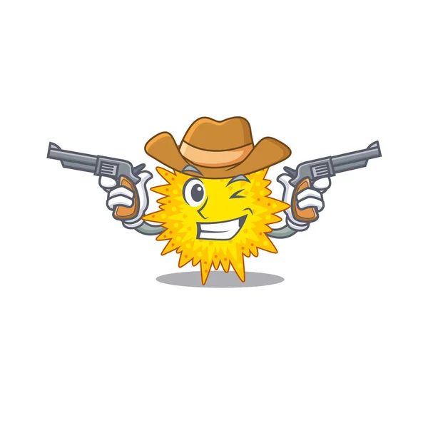 Carino Bel Cowboy Personaggio Cartone Animato Micoplasma Con Pistole Illustrazione — Vettoriale Stock