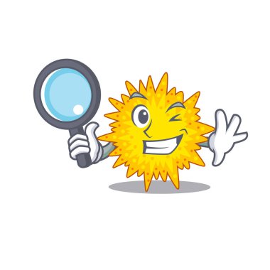 Mikoplazma maskot tasarımlı akıllı dedektif. Vektör illüstrasyonu