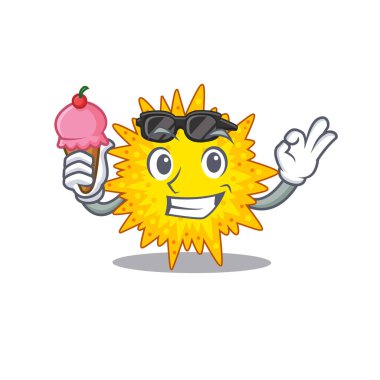 Mycoplasma 'nın dondurma yediği bir çizgi film tasarımı. Vektör illüstrasyonu