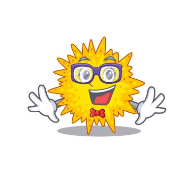 Maskot tasarım tarzı gözlüklü inek micoplazması. Vektör illüstrasyonu