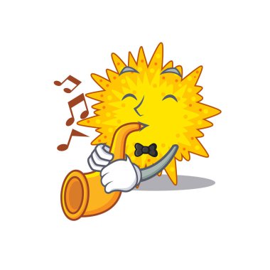 Mycoplasma karikatür tasarımında trompet çalan yetenekli bir müzisyen. Vektör illüstrasyonu