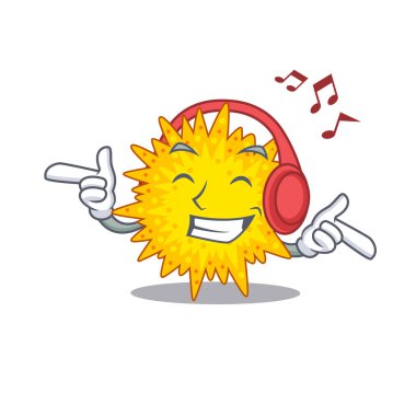 Çizgi film tasarımı konseptinde müzik dinleyen Mycoplasma. Vektör illüstrasyonu