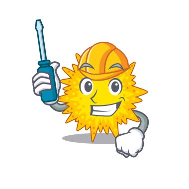 Mycoplasma 'nın çizgi film karakteri otomotiv olarak çalıştı. Vektör illüstrasyonu