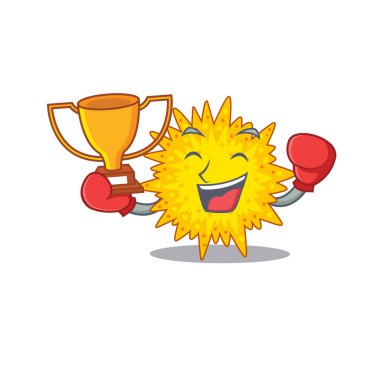 Mikoplazma maskot tasarımının zarif bir boks şampiyonu. Vektör illüstrasyonu