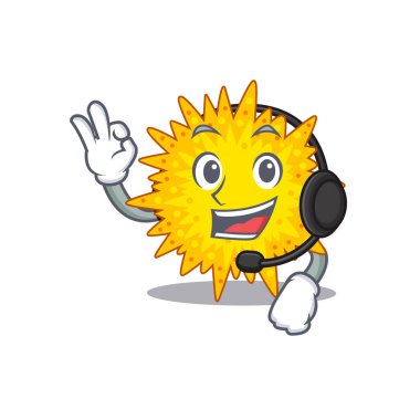 Kulaklık takan muhteşem bir micoplazma maskotu karakteri. Vektör illüstrasyonu