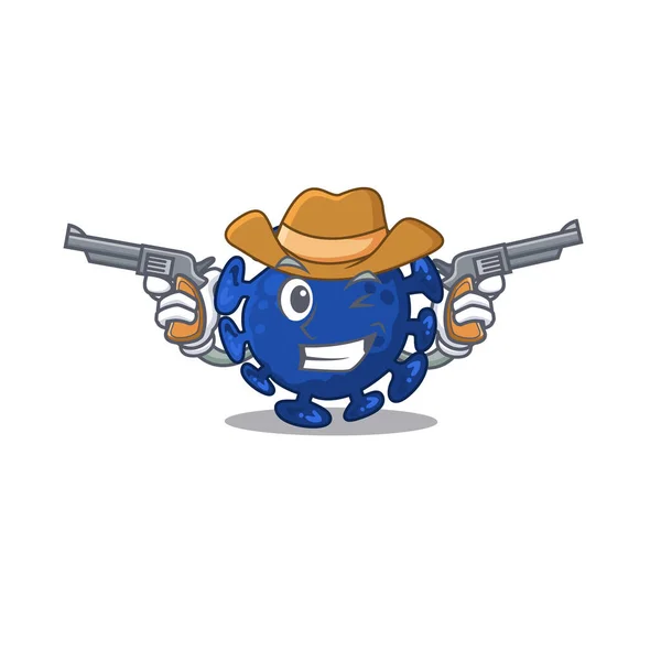 Carino Bel Cowboy Streptococco Personaggio Dei Cartoni Animati Con Pistole — Vettoriale Stock