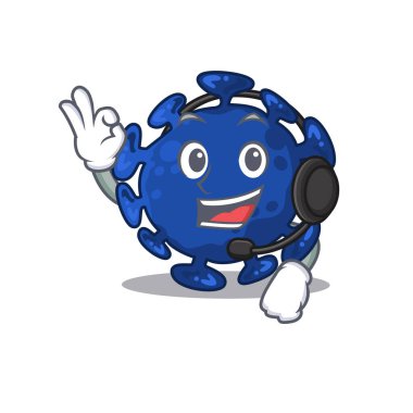 Kulaklık takan muhteşem bir streptokok maskotu karakteri konsepti. Vektör illüstrasyonu