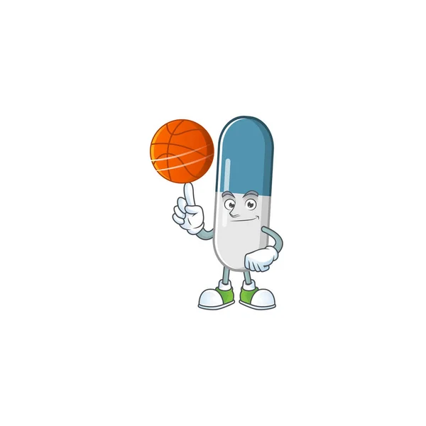 Egy Atlétikai Vitamin Tabletták Rajzfilm Design Stílus Játszik Kosárlabda Vektorillusztráció — Stock Vector