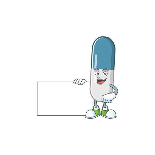 ビタミン薬の漫画のキャラクターコンセプト親指が白いボードを持っています ベクターイラスト — ストックベクタ