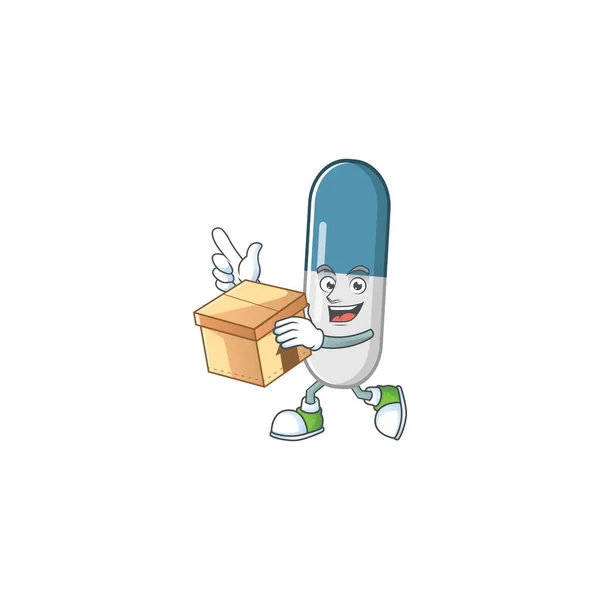 Vitamine Pilules Dessin Animé Style Design Ayant Boîte Cadeau Illustration — Image vectorielle