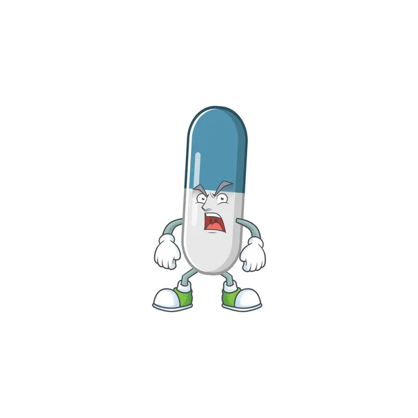 怒った顔をしたビタミン薬の漫画のキャラクターデザイン ベクターイラスト — ストックベクタ