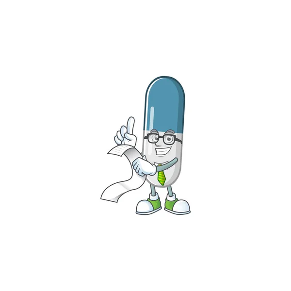 Mascotte Concept Dessin Animé Pilules Vitamines Avec Liste Des Menus — Image vectorielle