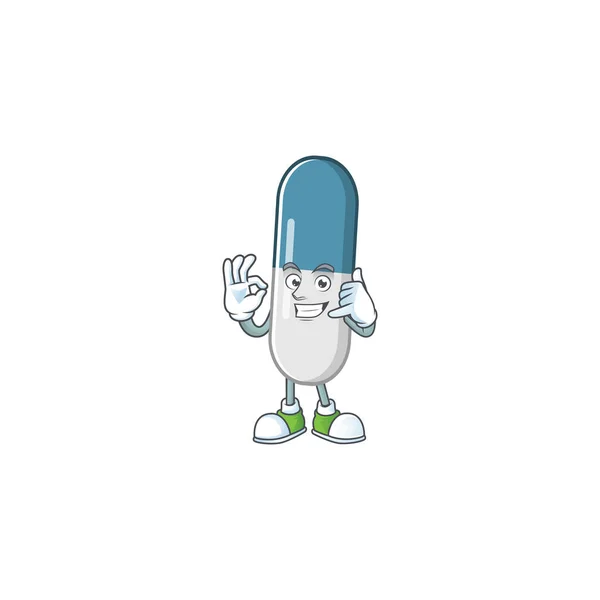 Pilules Vitamines Design Mascotte Dessin Animé Faire Geste Appel Illustration — Image vectorielle