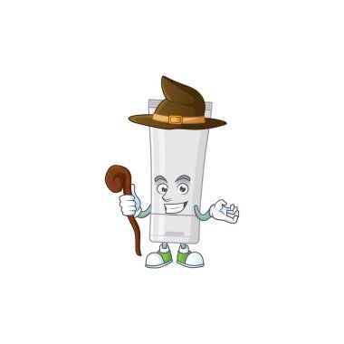 Şirin ve sinsi Cadı beyaz plastik tüp çizgi film tasarımı tarzı. Vektör illüstrasyonu