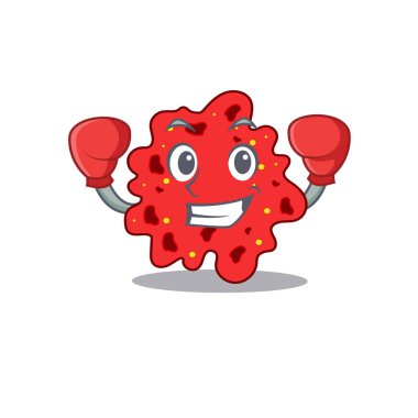Kırmızı boks eldivenli Streptococcus pneumoniae sportif bir maskot tasarımı.