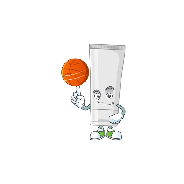 Ένα Αθλητικό Λευκό Πλαστικό Σωλήνα Καρτούν Στυλ Σχεδιασμού Παίζοντας Μπάσκετ — Διανυσματικό Αρχείο
