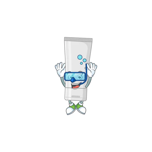 Conceito Design Mascote Tubo Plástico Branco Usando Óculos Mergulho Ilustração — Vetor de Stock