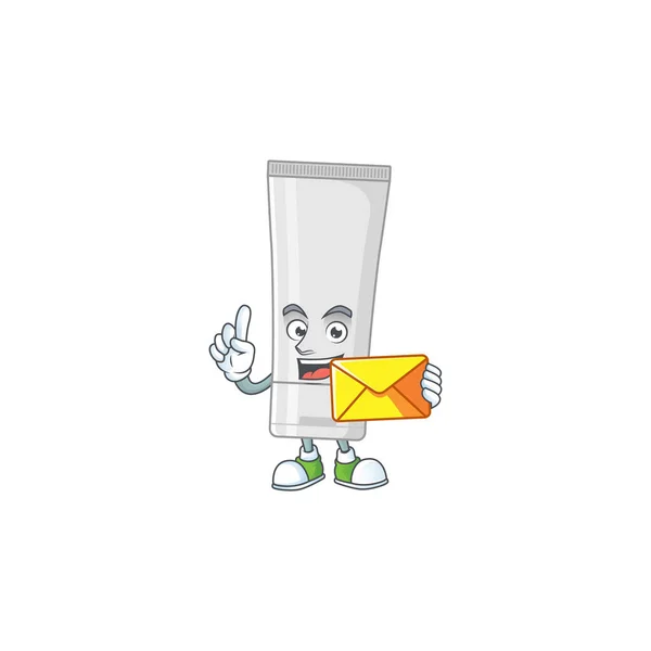 Симпатичные Лица Белые Пластиковые Трубки Талисман Дизайн Принести Коричневый Конверт — стоковый вектор