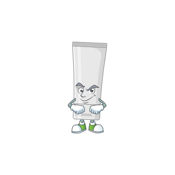 Estilo Diseño Mascota Tubo Plástico Blanco Con Cara Sonriente Ilustración — Vector de stock