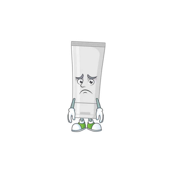 Imagen Dibujos Animados Tubo Plástico Blanco Con Cara Preocupada Ilustración — Vector de stock