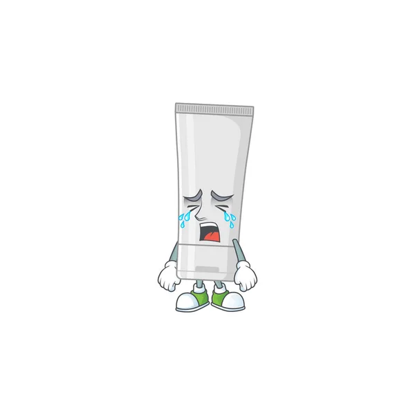 Eine Weinende Weiße Plastikröhre Zeichentrickfigur Konzept Vektorillustration — Stockvektor
