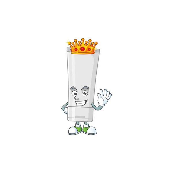 Charismatický Král Bílé Plastové Trubice Kreslený Charakter Design Nosí Zlatou — Stockový vektor