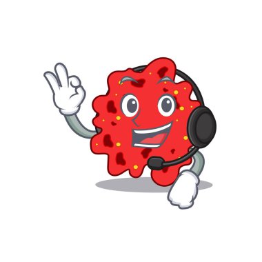 Kulaklık takan muhteşem bir streptokok pnömoni maskot karakteri konsepti.