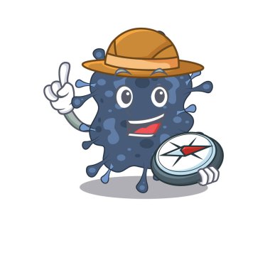 Bir pusula ile bakteri neisseria kaşifi maskot tasarımı konsepti