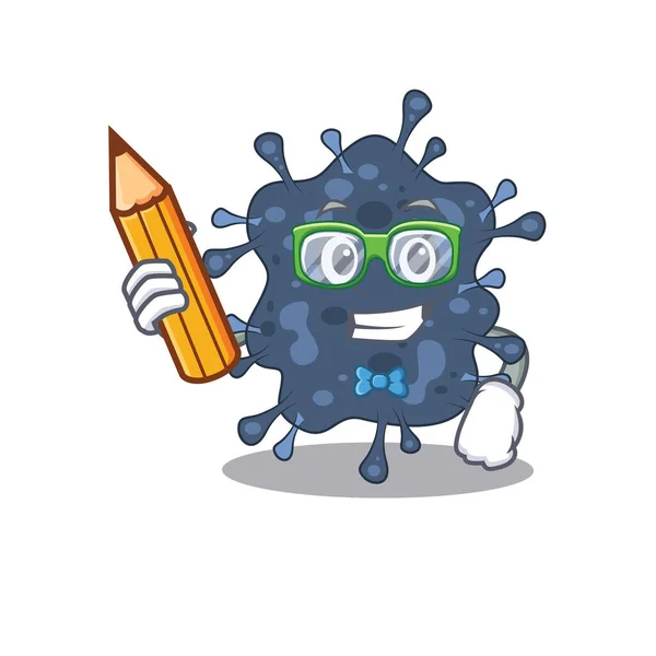 Um estudante inteligente bactéria neisseria personagem de desenho animado com lápis e óculos — Vetor de Stock