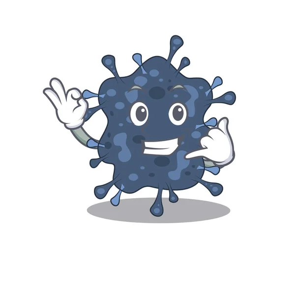 Diseño de dibujos animados de bacterias neisseria con llámame gesto divertido — Vector de stock